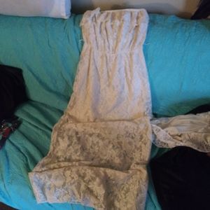 Cream Colored Lace strapless maxi dress